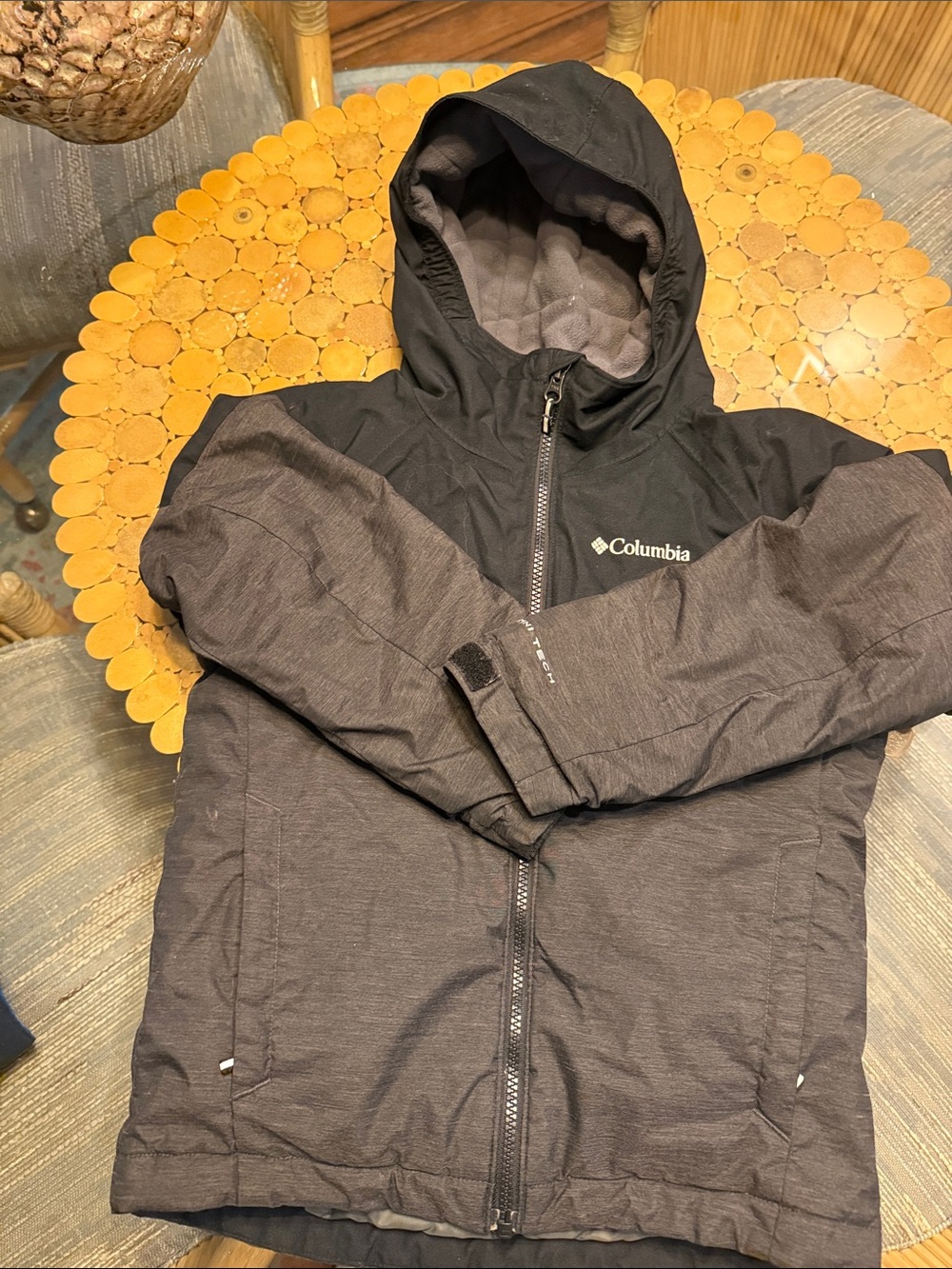 Columbia Kids Two-Tone Black and Gray Hooded Puffer Jacket